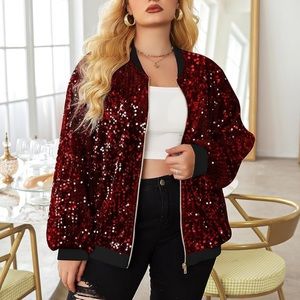 Red and Black Sequin Bomber size 16